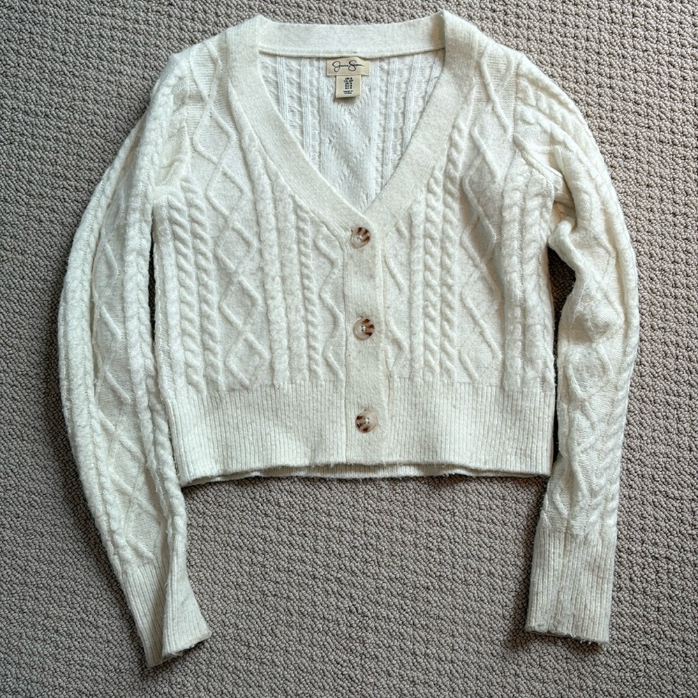 Jessica Simpson white knit cardigan